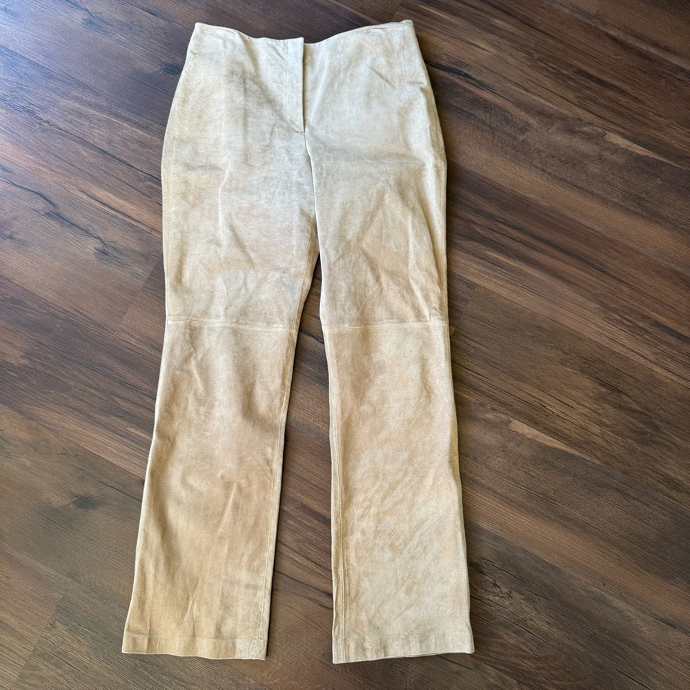 Apostrophe Suede Leather High Waist Straight Leg Pants